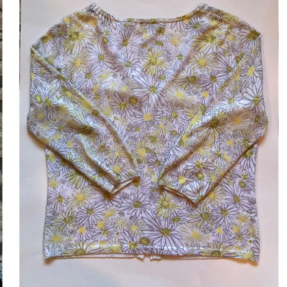 Valerie Stevens, White Daisy,  Cardigan Sweater, White, Yellow & Green, Size PM - Picture 2 of 7